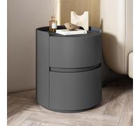 MESCXTY Round Nightstand, Bedside Table with 2 Solid Wood Storage Drawers, Modern Minimalist Bedroom/Living Room Side Table, Leather Top, No Assembly Required, 17.7 * 17.7 * 19.7in, Dark Gray