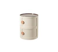 MESCXTY Round Plastic Bedside Table, 2/3/4 Tier Nightstand Storage Unit Chest with Sliding Door, Modular Side End Table Modern Cabinet for Bedroom, Living Room(32x40cm(13x16inch), Beige)