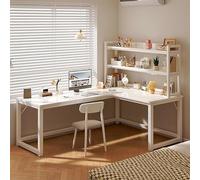 MESCXTY Scrivania Bianca a Forma di L in Legno pregiato per Ufficio e Computer, per la casa - 55,1" L x 39,4" W x 65,0" H, Ritorno a Destra Senza sedie
