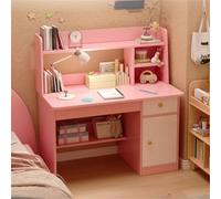 MESCXTY Scrivania con gabbia, scaffalatura esterna multifunzionale per compiti a casa, dormitorio, libreria, tavolo da studio per studenti della scuola elementare e secondaria, armadio rosa incluso