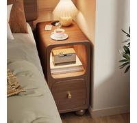 MESCXTY Solid Wood Nightstand with Wireless Charging, Modern Narrow Bedside Table 1 Drawer & Storage Compartment, Sturdy Night Stand for Bedroom, Office, Home(30x38x49cm(12x15x19inch), Brown)