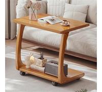 MESCXTY Solid Wood Side Table with Rolling Wheels, C Shaped Small End Table,Mobile Bedside Table Tray Table, Coffee Table for Small Space,Living Room,Bedroom(40cm, Cherry)