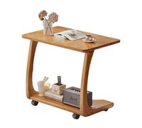 MESCXTY Solid Wood Side Table with Rolling Wheels, C Shaped Small End Table,Mobile Bedside Table Tray Table, Coffee Table for Small Space,Living Room,Bedroom(80cm, Cherry1)