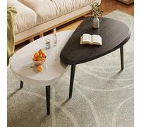 MESCXTY Tavolino da caffè Irregolare, Set di tavolini Moderni in Legno, tavolini da tè Asimmetrici per la casa (Set di 2) per Soggiorno, Appartamento, Camera da Letto (Bianco + Nero)