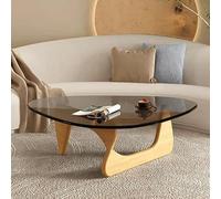 MESCXTY Tavolino da caffè, Moderno, 11,7" con Base in Legno Astratta contemporanea, Piano in Vetro Irregolare, Lato Tavolo per Soggiorno, Facile da Montare, Nero-Naturale