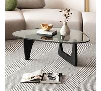 MESCXTY Tavolino da caffè, Moderno, 11,7" Contemporaneo, Astratto, Base in Legno, Piano in Vetro Irregolare, Tavolo Laterale per Soggiorno, Facile da Montare, Trasparente-Nero