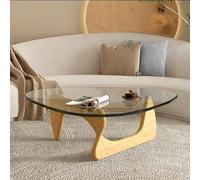 MESCXTY Tavolino da caffè, Moderno, 11,7" Contemporaneo, Astratto, Base in Legno, Piano in Vetro Irregolare, Tavolo Laterale per Soggiorno, Facile da Montare, Trasparente-Naturale