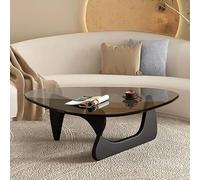MESCXTY Tavolino da caffè, Moderno, 11,7" Contemporaneo, Base in Legno Astratta, Piano in Vetro Irregolare, Tavolo Laterale per Soggiorno, Facile da Montare, Nero-Nero
