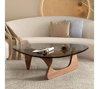 MESCXTY Tavolino da caffè, Moderno, 11,7" in Stile Contemporaneo, con Base in Legno Astratta, Piano in Vetro Irregolare, tavolino Laterale per Soggiorno, Facile da Montare, Nero-Noce