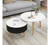 MESCXTY Tavolino da caffè Rotondo in Legno con Contenitore, Moderno Set di Incastro in Legno, Tavolo Solido, Basso per sedersi sul Pavimento, Piccola Camera da Letto (B