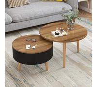 MESCXTY Tavolino da caffè Rotondo in Legno con Contenitore, Moderno Set di Incastro in Legno, Tavolo Solido, Basso per sedersi sul Pavimento, Piccola Camera da Letto (B