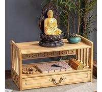 MESCXTY Tavolo da Meditazione in bambù, Tavolo Spirituale con cassetto portaoggetti, Tavolo da tè Buddista per Preghiere, divinazione, adorazione, Spazio Personale e Relax (2 Strati, 42 cm, Naturale)