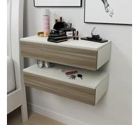 MESCXTY Wall Mounted Nightstand Sets of 2,Floating Nightstands with Drawers,Wood Floating Bedside Tables,Modern Drawers Side Table for Bedroom Bathroom Night Stands(23.6in, Beige)