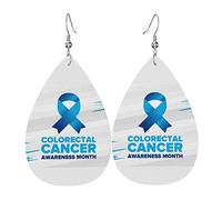 Mese della consapevolezza del cancro del colon-retto Nastro blu 2023 Orecchini pendenti in pelle con clip in ecopelle PU leggero goccia a goccia per donna