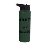 Mese della consapevolezza dell'ADHD sempre distratto da enormi dinosauri Stainless Steel Insulated Water Bottle