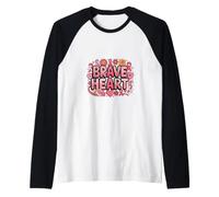 Mese della sensibilizzazione sul Cancro al Seno con Nastro Rosa a Forma di Cuore Coraggioso Maglia con Maniche Raglan