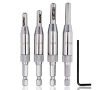 Mesee Punte per Cerniere Centratura, Set di 4 Punte da Trapano Autocentrante Cerniera per Porte e Finestre Punta di Trapano per Cerniere con Piccolo Chiave Esagonale per Lavorazione Del Legno