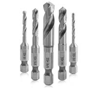Mesee Set di 5 punte per trapano tozze da 1/4" con gambo esagonale a cambio rapido, punte da 3/32" 1/8" 3/16" 1/4" 5/16" SAE Dimensioni HSS punte elicoidali per metallo, legno, plastica