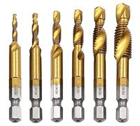 Mesee - Set di 6 punte da trapano per svasatura HSS, con rivestimento in titanio, con attacco esagonale, a spirale, dimensioni metriche, M3, M4, M5, M6, M8, M10