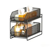 Mesh 2-Tier Pull-Out Under-Sink Organizer for Kitchen and Bathroom | Wavensylvo carbon steel mesh structure,slide-out pull-out basket design, strong load bearing,maximizes space