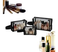 Mesh Cosmetic Bag, 3Pc Zipper Travel Organizer Set, Portable Toiletry Storage Pouch Kit, Breathable Nylon Mesh Lightweight Pack Design, Makeup Carry Case for Dorm Home Gym Office 4.3×3.1×1.6in