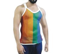 Mesh Marina Reggae Rainbow Mens Vest Fishnet Shirt Aderente A Righe Sport Tank Top LGBT Gay Parade Flag Muscoli, Arcobaleno, M
