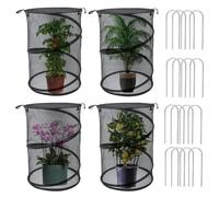 Mesh Plant Cover, Pop-Out Foldable Garden Tent, 4-Pack with 16 Stakes, Breathable and Fly-Proof Barrier, for Protecting Vegetables, Flowers, Fruits in Outdoor Coltivation