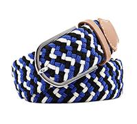 MESHIKAIER Unisex Multicolore Elastica Cintura Donna Uomo Cinghia Intrecciata Pelle Flessibile Quotidiano Cintura Casual Pantaloni Cintura Fibbia in Metallo (Blu Bianca Nero)