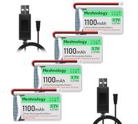 Meshnology 4PCS 3.7V 1100mAh Li Batteria con Cavo di Ricarica USB 102540 1S Batteria LiPo con Bordo di Protezione Isolato Nastro di Gomma e Micro JST 1.25 Spina per Arduino ESP32 Scheda Modulo Drone