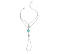 MESKEL Bracciale a Catena alla Moda Punk Placcato Argento da Donna in Metallo con Imbracatura a Mano Catena con Perline in Pietra Verde Anello con Dito Gioielli Boho