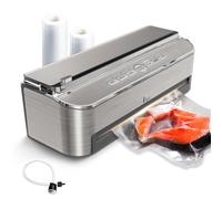 Mesliese 85kPa 120 W, macchina per sigillatura automatica degli alimenti, potente sistema di sigillatura, taglierina integrata, contenitore per sacchetti, 2 Rotoli di Sacchetti (Argento)
