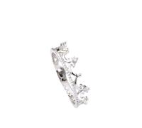 Mesnt 14K Oro Bianco Delicato Anello a Corona con promessa da Donna con Diamante da 0,03 ct, Misura 22