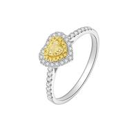 Mesnt 14K Oro Bianco Delicato Anello dell'eternità da Donna con Diamante Giallo a Forma di Cuore da 0,2 ct, Misura 16