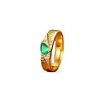 Mesnt 14K Oro Giallo Anello di Fidanzamento da Donna con Smeraldo Creato in Laboratorio a Forma di Pera da 4x6 mm, 0,5 ct e moissanite, Texture Martellata, Misura 18,5