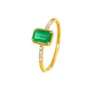Mesnt 14K Oro Giallo Elegante Fede Nuziale da Donna con Smeraldo Rettangolare da 0,5 ct e Diamante da 0,05 ct, Misura 9