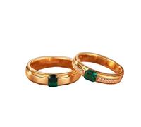 Mesnt 14K Oro Giallo Fede Nuziale Vintage Spazzolata con Smeraldo Creato in Laboratorio da 0,5 ct per Uomo, Bordi a gradini, Misura 23,5