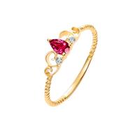Mesnt 18K Oro Giallo Anello da Donna Sottile con Corona e Rubino a Forma di Pera da 0,35 ct e Diamante, Misura 12