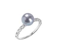 Mesnt 9K Oro Bianco Anelli Promise per Donna con Fascia a Croce X e Perla Grigio Chiaro da 8 mm, Misura 23,5