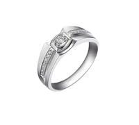 Mesnt 9K Oro Bianco Anello da Uomo con promessa dell'eternità e Diamante da 0,12 ct, Misura 17