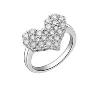 Mesnt 9K Oro Bianco Promessa per Le Donne Halo Heart con Diamante, Misura 10