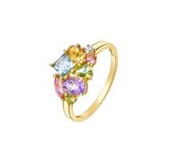 Mesnt 9K Oro Giallo Anelli Lucidi da Donna con Pietre preziose Colorate da 1,2 carati: Acquamarina, tormalina, peridoto, citrino e Ametista, Misura 15