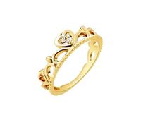 Mesnt 9K Oro Giallo Anello da Donna con Corona e Cuore Cavo con Diamante, Misura 12