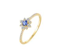 Mesnt 9K Oro Giallo Anello di Fidanzamento alla Moda da Donna con Zaffiro a Forma di Fiore da 0,17 ct e Diamante da 0,2 cttw, Misura 8