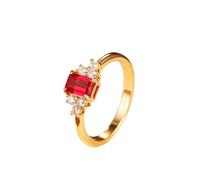 Mesnt 9K Oro Giallo Anello Vintage con Rubino da Laboratorio Rettangolare da 0,7 ct e moissanite Rotonda per Donna, Misura 8
