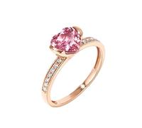 Mesnt 9K Oro Rosa Elegante Anello dell'eternità da Donna con tormalina a Forma di Cuore da 1 ct e Diamante da 0,11 ct, Misura 21
