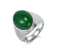 Mesnt Anelli a Fascia per Uomo, Acciaio Inossidabile Anello da Uomo Largo 20mm con Grande Pietra Ovale Verde., Argento, Taglia 25