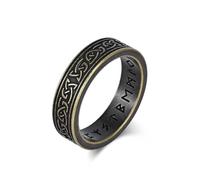 Mesnt Anelli a Fascia per Uomo, Anello da Uomo in Acciaio Inossidabile da 6MM con Nodo Celtico e Rune vichinghe, Oro Antico, Taglia 22