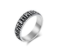Mesnt Anelli a Fascia per Uomo, Anello da Uomo in Acciaio Inossidabile da 6mm con Rune vichinghe, Argento, Taglia 20