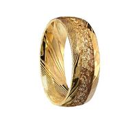 Mesnt Anelli da Uomo Anello Nuziale, Anello da Uomo in Acciaio di Damasco per Matrimonio con frammenti di Meteorite Dorato, Oro, Taglia 16