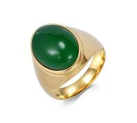 Mesnt Anelli da Uomo in Acciaio Inossidabile, Acciaio Inossidabile Anello da Uomo Largo 20mm con Grande Pietra Ovale Verde., Oro, Taglia 15